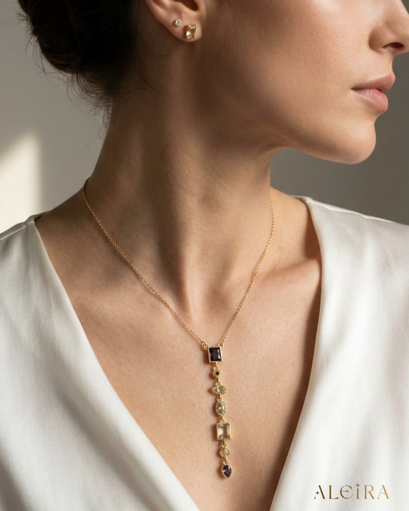 Colorful Long Pendant Gemstones Necklace