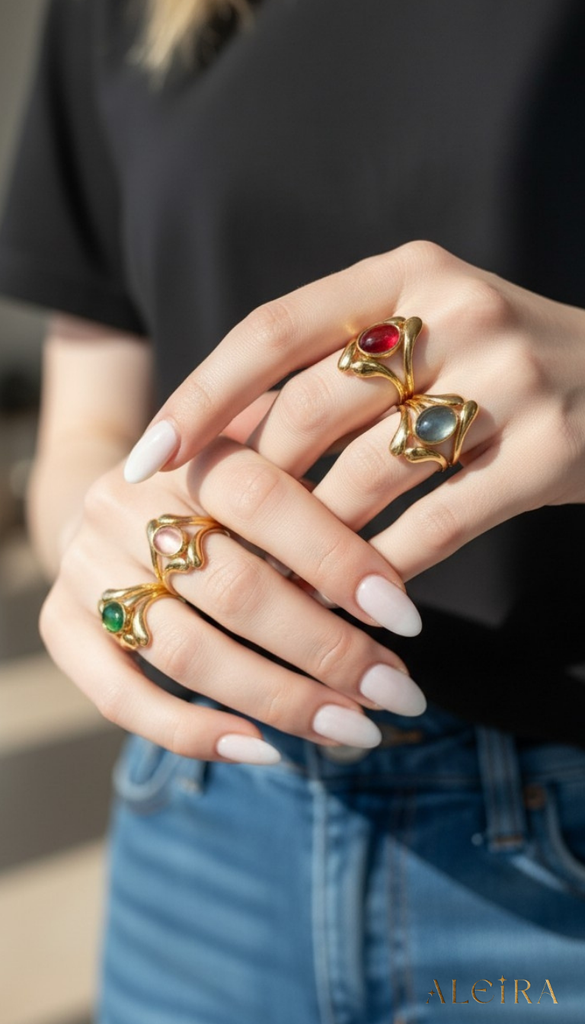 Statement Stone Ring - Bohemian Line (Pink)